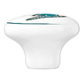 ティール(緑がかった色)アステカグリーンバードモチーフ セラミックノブ (側面)