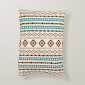 ティール(緑がかった色)アステカテラコッタブルクCrmミックスモチーフ(V)パターン アクセントクッション (裏面(縦))