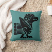 ティール(緑がかった色)アステカモチーフ付きローターピロー クッション (ブランケット)
