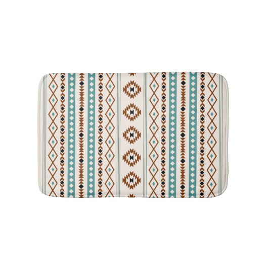 ティール(緑がかった色)アステカTerracotta Blk Crm混合モチフ(V) Ptn バスマット (正面)