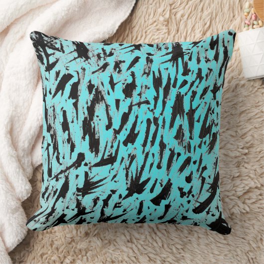 ティール(緑がかった色)アニマルプリント抽象芸術 クッション (ブランケット)