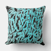 ティール(緑がかった色)アニマルプリント抽象芸術 クッション (正面)