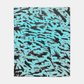 ティール(緑がかった色)アニマルプリント抽象芸術 フリースブランケット (正面)