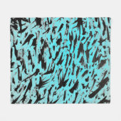 ティール(緑がかった色)アニマルプリント抽象芸術 フリースブランケット (正面(横))