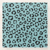 ティール（緑がかった色）アニマルプリント ガラスコースター (正面)