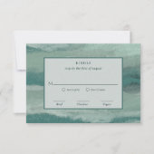 ティール(緑がかった色)アブストラクトコースタルシモダンック結婚ズ 出欠カード (正面)