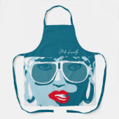 ティール（緑がかった色）アポップ・アートのートかわいらし女性サングラスレッドリップ エプロン (正面)