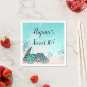 ティール（緑がかった色）アンダーザシーシェルビーチスウィート16パーティー スタンダードカクテルナプキン (インサイチュ)