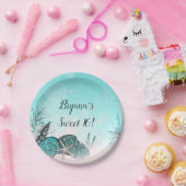 ティール（緑がかった色）アンダーザシーシェルビーチスウィート16パーティー ペーパープレート (パーティー)