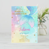 ティール（緑がかった色）アンダーザシーマーメイドテール誕生日招待状 招待状 (スタンド正面)