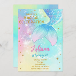 ティール(緑がかった色)アンダーザシーマーメイドテール誕生日招待状 招待状