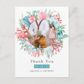 ティール(緑がかった色)アンドコーラルサマービーチ結婚式はがき ポストカード (正面)