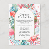 ティール(緑がかった色)アンドコーラルサマービーチ結婚式ゲスト詳細 エンクロージャーカード (正面)