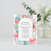 ティール(緑がかった色)アンドコーラルサマービーチ結婚式ゲスト詳細 エンクロージャーカード (スタンド正面)