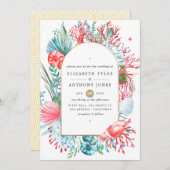 ティール（緑がかった色）アンドコーラルシーライフ結婚式招待状 招待状 (正面/裏面)