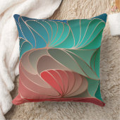 ティール（緑がかった色）アンドコーラルニューアールヌーボー クッション (ブランケット)