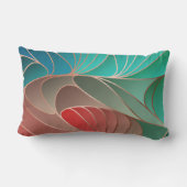 ティール（緑がかった色）アンドコーラルニューアールヌーボー ランバークッション (裏面)