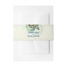ティール（緑がかった色）アンドブルーシーカメビーチ結婚式 招待状ベリーバンド