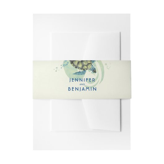 ティール（緑がかった色）アンドブルーシーカメビーチ結婚式 招待状ベリーバンド (正面例)