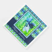 ティール(緑がかった色)アンドブルーフローラ紙誕生日ディナーナプキンズ (コーナー)