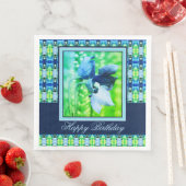 ティール(緑がかった色)アンドブルーフローラ紙誕生日ディナーナプキンズ (インサイチュ)