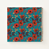 ティール（緑がかった色）アンドレッドフローラローカルカフェレストランレシピ ノートブック (裏面)