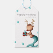 ティール（緑がかった色）アンドレッドホリデーマーメイドトインデアパーソナライズされたー ギフトタグ (正面)