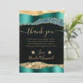 ティール(緑がかった色)アンド金ゴールドグラムティアーズ《写真》ぼけ味誕生日 サンキューカード (スタンド正面)