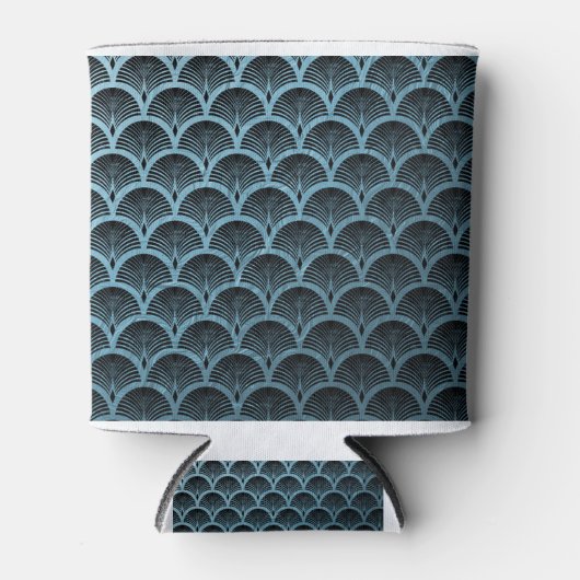 ティール（緑がかった色）アートデコファンパターン，ティール（緑がかった色），アートデコ，メタル，f 缶クーラー (正面)