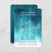 ティール(緑がかった色)アートモダンの色合いは日付カードを保存 セーブザデート (正面/裏面)