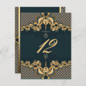 ティール(緑がかった色)アート結婚オルタナティブのメニューとテーブル番号 ポストカード (正面/裏面)