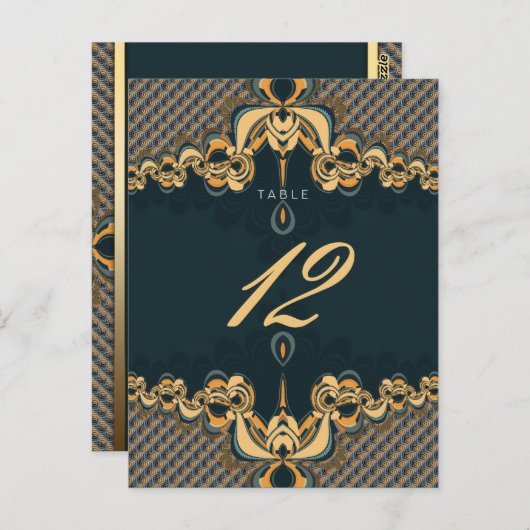 ティール(緑がかった色)アート結婚オルタナティブのメニューとテーブル番号 ポストカード (正面/裏面)