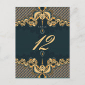 ティール(緑がかった色)アート結婚オルタナティブのメニューとテーブル番号 ポストカード (正面)