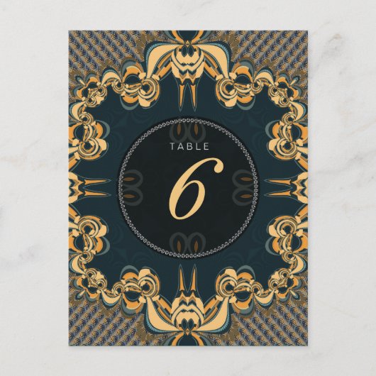 ティール(緑がかった色)アート結婚オルタナティブのメニューテーブル番号 ポストカード (正面)