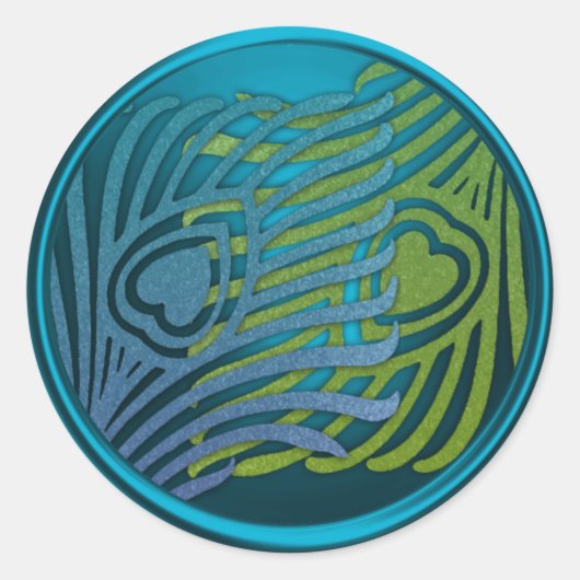 ティール（緑がかった色）アールデコピーコック封筒用シールセット1104 ラウンドシール (正面)