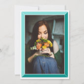 ティール(緑がかった色)アールデコフォト誕生日サプライズパーティー 招待状 (裏面)