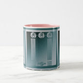 ティール(緑がかった色)アールヌーボー,チャールズ・マッキントッシュ,バラデザインr ツートーンマグカップ (中央)