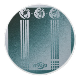 ティール(緑がかった色)アールヌーボー、ロニーCマッキントシュ、バラデザイン セラミックノブ