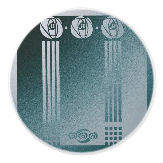 ティール(緑がかった色)アールヌーボー、ロニーCマッキントシュ、バラデザイン セラミックノブ (正面)