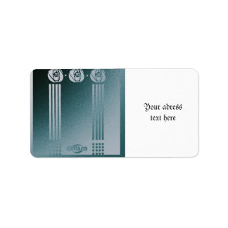 ティール(緑がかった色)アールヌーボー、ロニーCマッキントシュ、バラデザイン ラベル