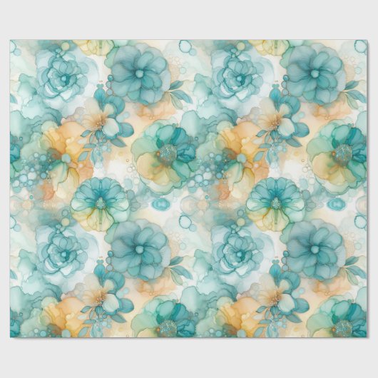 ティール(緑がかった色)イエローアルコールインクイラストレーションプリント ラッピングペーパー (フラット)