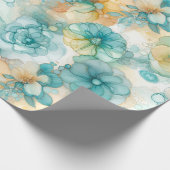 ティール(緑がかった色)イエローアルコールインクイラストレーションプリント ラッピングペーパー (角)