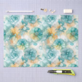 ティール（緑がかった色）イエローアルコールインクイラストレーションプリント 薄葉紙 (クラフト)