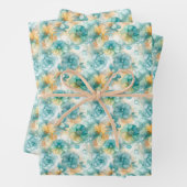 ティール(緑がかった色)イエローアルコールインクイラストレーション小プリント ラッピングペーパーシート (インサイチュ)