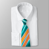 ティール(緑がかった色)イエローオレンジ抽象芸術ストライプ ネクタイ (タイ)