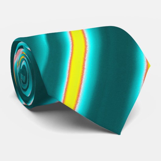 ティール(緑がかった色)イエローオレンジ抽象芸術ストライプ ネクタイ (ロール)