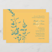 ティール(緑がかった色)&イエローカントリーフローラ結婚式招待状 招待状 (正面/裏面)