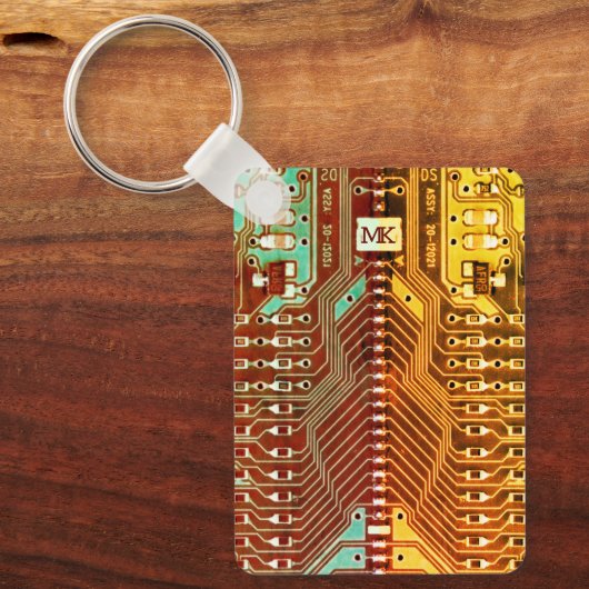 ティール（緑がかった色）イエロークールレトロステームパンクユニークモノグラム キーホルダー (正面)