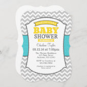 ティール（緑がかった色）イエローグレーシェブロンベビーシャワー招待状 招待状 (正面/裏面)