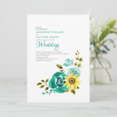 ティール（緑がかった色）イエローサンフラワー結婚フローラ 招待状 (スタンド正面)
